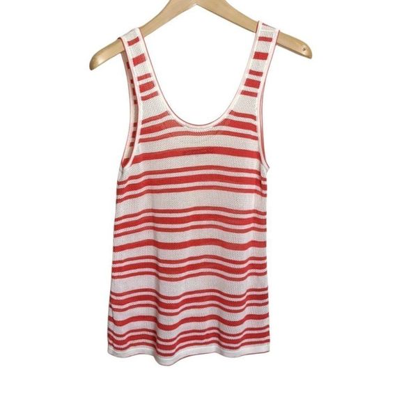 rag & bone Kathie XS Red White Stripe Cotton Open Stitch Knit Tank Top - Picture 2 of 5